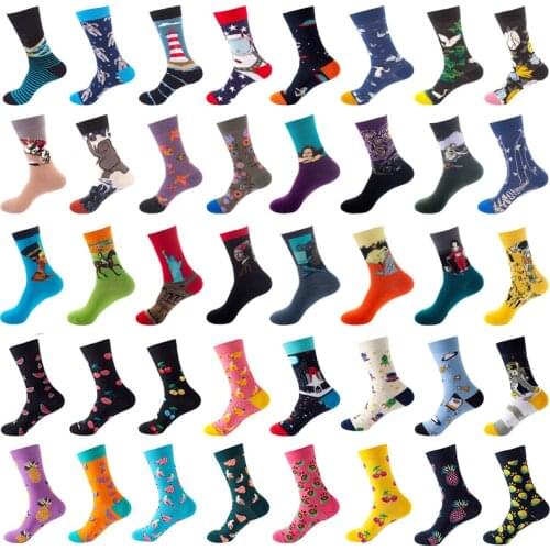 No.80-117 Style Novelty Male High Socks Women Korean Style Fruit Banana Lemon Comic Lighthouse Cotton Socks Men Original Gifts