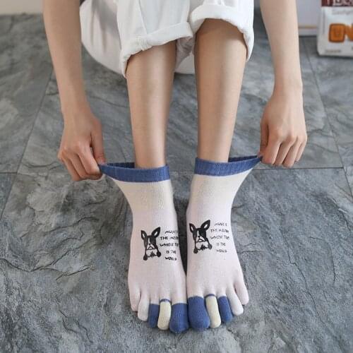 Socks Harajuku Combed Cotton Sock Women Fashion Kawaii Jacquard Two Toe Socks Cartoon Cat Flower Geometry Funny Split Toe Sock