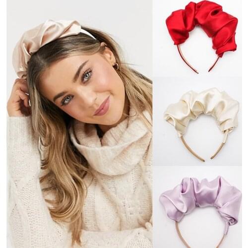 New Ladies Headband Pure Color Fashion Hiarband Girls Headdress Simple Flower Bud Imitation Satin Hair Hoop Hair Accessories