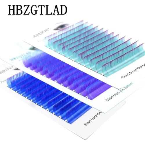 HBZGTLAD New C/D 8-15mm false lashes Gradient Water purple+blue green eyelash individual colored lashes Faux eyelash extensions