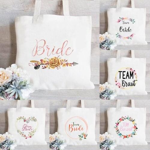 Team Bride Print Women Shopping Bags Wedding Party Should Bag Totes Harajuku Eco Reusable Female Canvas Handbag Bridesmaid Gifts