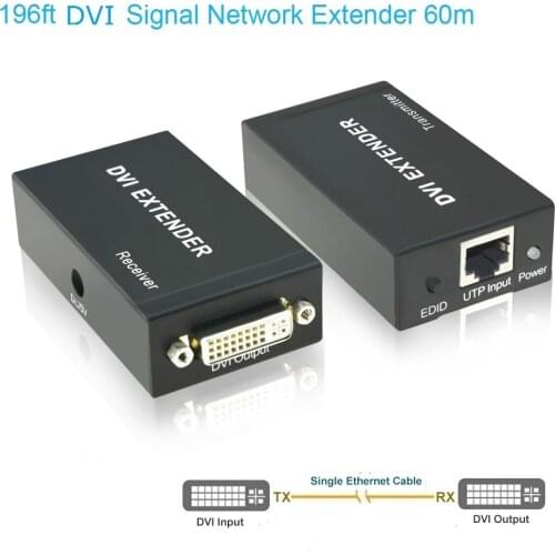 SGEYR DVI Extensor 196ft DVI Extender sobre único Cat5e Cat6 Cable Ethernet Soporte 1080 P (hasta 60 M ¡transmisor receptor)