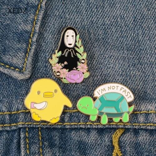 XEDZ Black flowers faceless male garland little yellow duck green turtle fashion cartoon animal pet brooch alloy jewelry gift