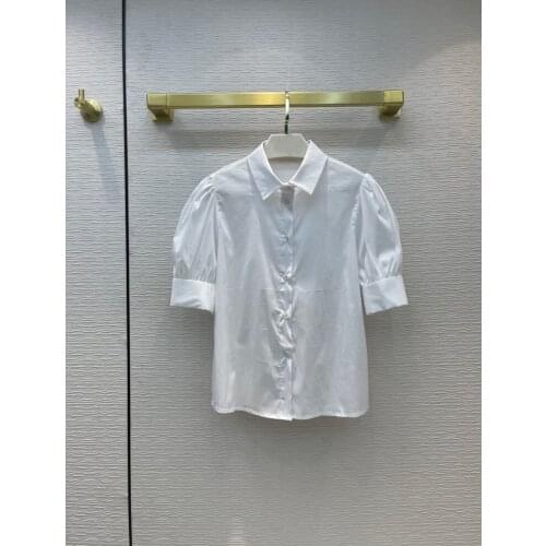 2021 spring and summer womens new temperament commuter girl bubble sleeve solid color lapel shirt