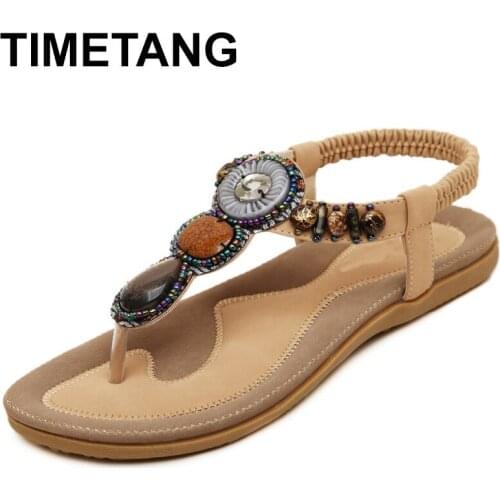 TIMETANG New Korean Comfortable Women Sandals Bohemian String Bead Clip Toe Flat Shoes Sandals Shoes
