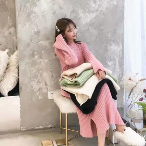 Loose Plus Size Sweater Women Long Over The Knee Korean Version Of Loose 2021 Autumn And Winter New Base Knitted Dress