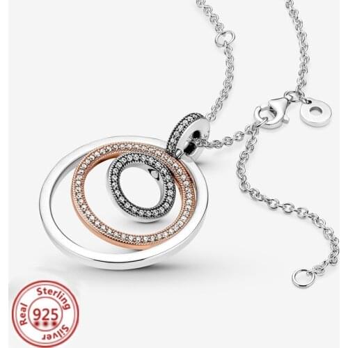 Fashion 2021 925 Sterling Silver Two-tone Circles Pendant & Necklace For Women Brand Original Shiny Necklace Jewelry Wholesale