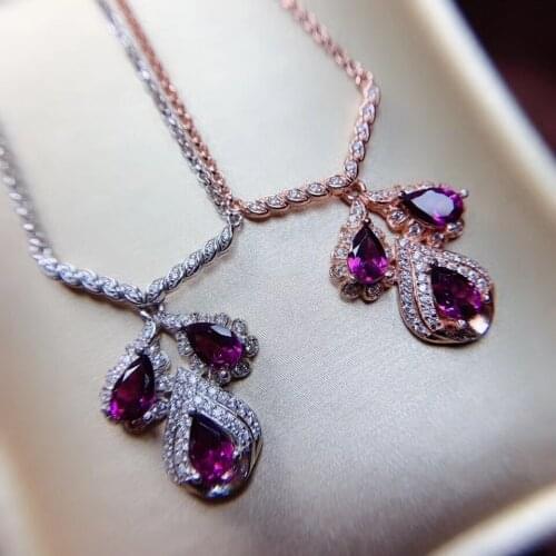 Fashion Flower Water drop natural red pyrope garnet necklace natural gemstone pendant necklace S925 silver women girls jewelery