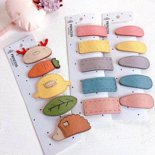 1sets/lot Korean Synthetic Leather Animal BB Clip Cute Kids Cartoon Headwear Geometric BB Clips Girls Hair Accessories