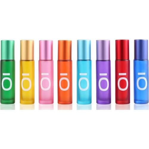 1PCS 5ml Portable Frosted Colorful Essential Oil Perfume Thick Glass Roller Bottles Travel Refillable Rollerball Bottle