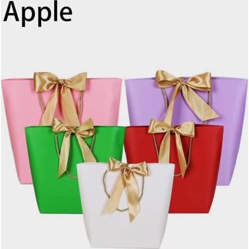 10pcs Large Size Gold Bow Gift Bag For Wedding/Christmas Packaging Handle Paper Bags Pink Kraft Paper Gift Bag With Handles