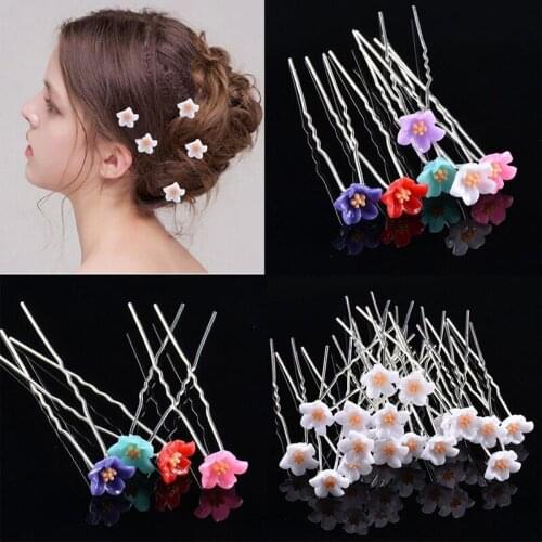 10pcs Fashion Flower Design U Shaped Hair Pins Clips Hair Wedding Party Jewelry Barrettes Pieces Accessories for Women Girls
