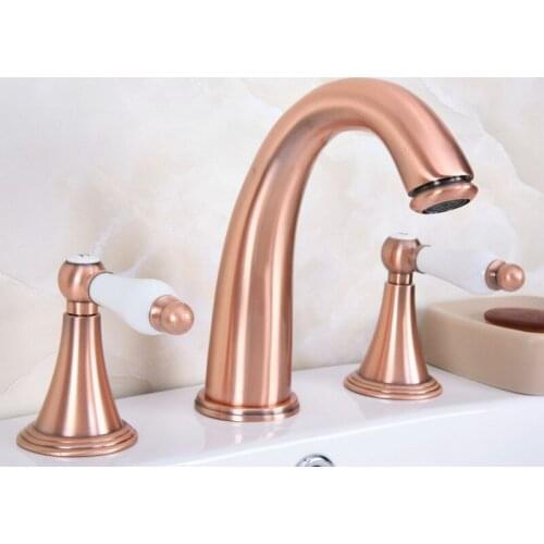 3 pcs Antique Red Copper Deck Mounted Bathroom Mixer Tap Bath Basin Sink Vanity Faucet Water Tap Bath Faucets zrg069