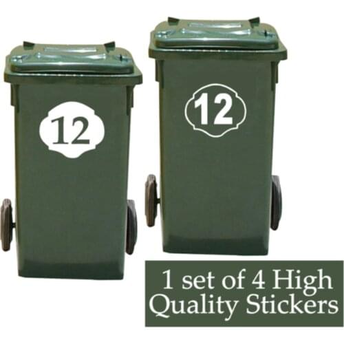 4 X White Wheelie Bin House Number Stickers Customized Personality Stickers 14cmx16cm