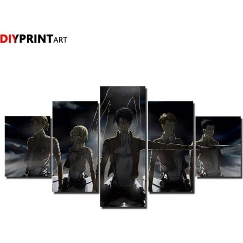 Attack on Titan Troop 5 Panel Modern Art Paintings Modular Picture for Livingroom A1807