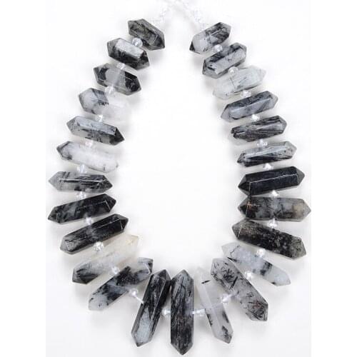 8-12 X 20-45mm Hexagonal Natural Black Quartz Stone Pendant Healing Crystal Beads Strands For Jewelry DIY Bracelet Necklace