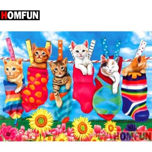 HOMFUN Full Square/Round Drill 5D DIY Diamond Painting "Sock flower cat" 3D Diamond Embroidery Cross Stitch Home Decor A18873