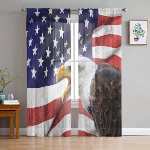 American Flag Eagle Print Sheer Window Panel Curtains Room for Living Room Bedroom Kitchen Room Chiffon Tulle Curtains