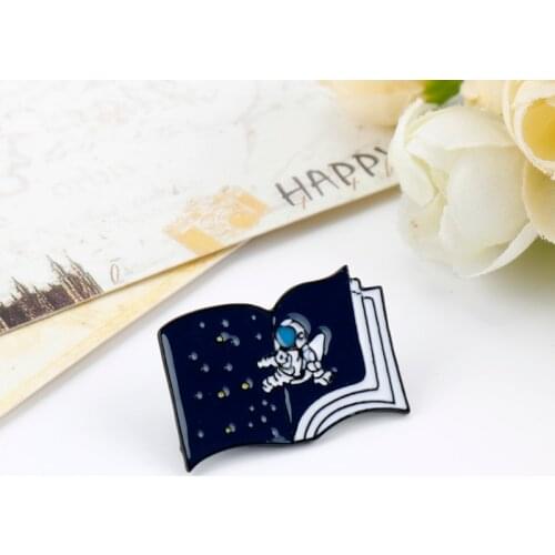Astronaut Enamel Pin Starry Sky Book Custom Brooches for Bag Clothes Lapel Pin Universe Badge Space Jewelry Gift Kids Friends