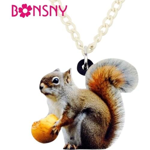 Bonsny Acrylic Sweet Squirrel Necklace Pendant Collar Choker Cartoon Animal Jewelry For Women Girls Ladies Teens Gifts Wholesale