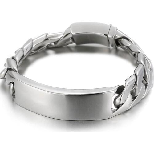 Heavy Stainless Steel Bangle 17mm 8.66inch Curb Cuban Chain Smooth Bar ID Bracelets for Men Women Free Shipping Factory Offer