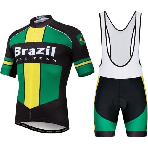Brasil Mens Cycling Suit Clothing Bicycle Jersey Sets Bike Skinsuit Shirt Summer Breathable Anti-UV MTB Sportwear Ropa Ciclism