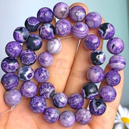 Natural Stone Purple Black Fire Agates Onyx Bead Round Loose Spacer Beads For Jewelry Making DIY Bracelet Necklace Free Shipping