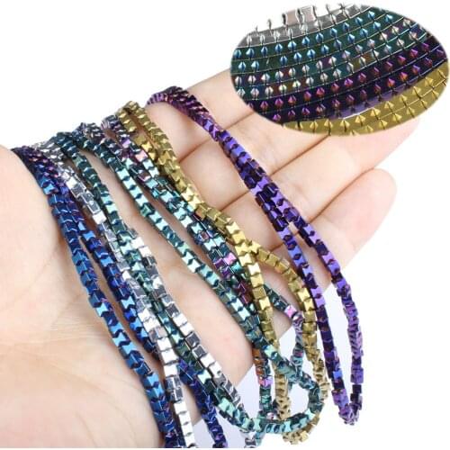3x3mm Square Shape Hematite Loose Beads Natural Magnetic Hematite Vacuum Plating 6 Colors For Choice DIY Beads For Necklace