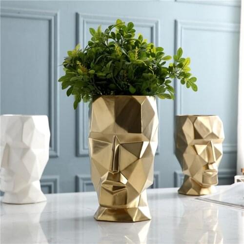 [cool] Nordic Ceramics Vase Geometric Origami Abstract Human Head Vases Flower Arrangement Crafts Figurines Home Decoration