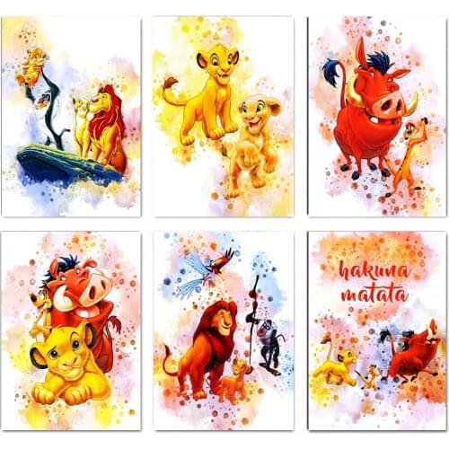 Disney Lion King Painting Watercolor Canvas Cartoon Posters Wall for Kids Room Home Prints Wall Art Picture Decoration Cuadros