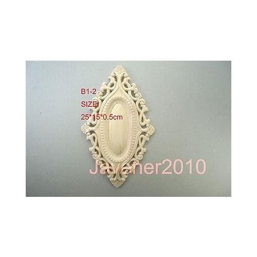 B1-2 -25x15x0.5cm Wood Carved Round Onlay Applique Unpainted Frame Door Decal Working carpenter Flower