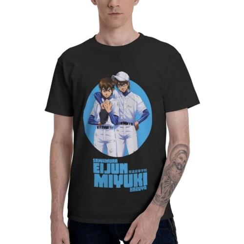 Ace Of Diamond Japanese Anime T Shirts Men Short Sleeve 100% Cotton T-shirt Seido High School Miyuki x Eijun Tee Novelty Tshirt