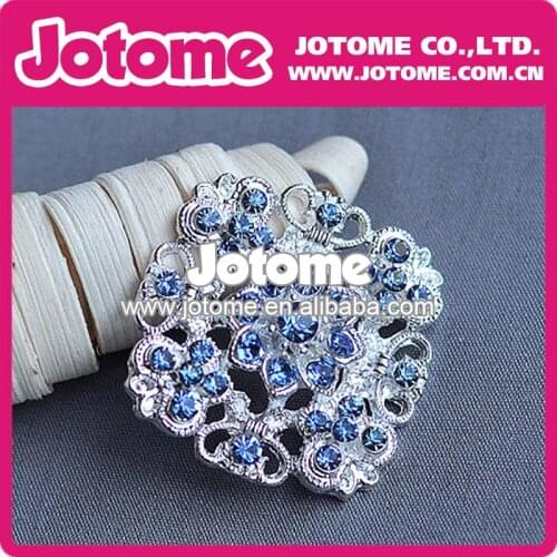 Hot Sale Dark Blue Rhinestone Silver Alloy Crystal Brooch Flower Shape Petal Fashion New Style Pin
