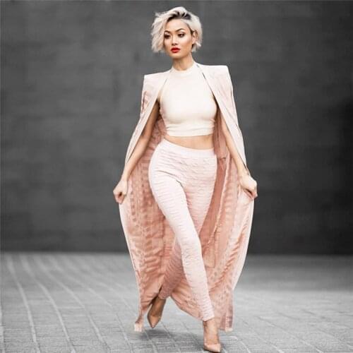 Rayon Bandage Women Two Piece Set Fashion Knitted Long Cardigan With Belt Female Bodycon Pants Party Club Elegant Coats