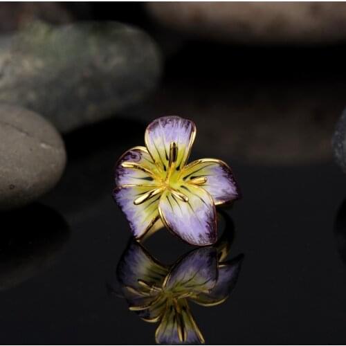 Bohemia Big Flower Exaggerated Personality Wedding Rings for Women Luxury Yellow Gold Color Enamel Bloom Rings Boho Jewelry