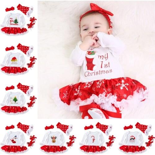 0-24 Months Christmas Day Long Sleeve Romper Dress Newborn Suit Infant Toddler Baby Girls Lolita Tulle-Kids-Festival Clothes