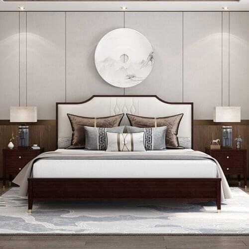 Light luxury solid wood bed master bedroom American double 1.8m soft bag simple big bed postmodern Chinese furniture mk0139