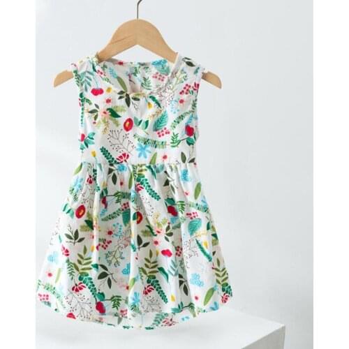 Kids Summer Dress Cotton Sleeveless Floral Leaft Print Little Girls Clothing Fashion Backless Toddler Princess Birthday Costumes