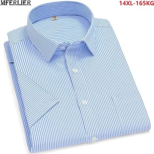 Summer striped shirt for men office shirt short sleeve formal business shirts loose blue plus size big 6XL 7XL 8XL 9XL 10XL 11XL