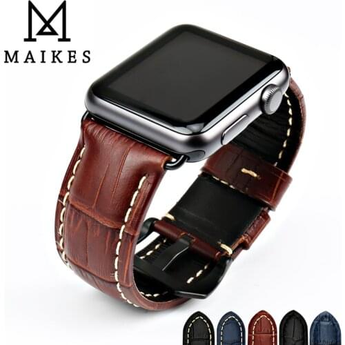 MAIKES Watch Accessories Handmade Real Leather Watchband For Apple Watch Band 44mm 40mm iWatch 4 & Apple Watch Strap 42mm 38mm