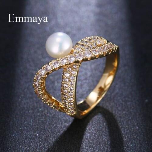 Emmaya Fashion Model Cross Surround AAA Zirconia With Pearl Elegant Ring For Ladies Ornament In Modern Party Ingenious Gifts