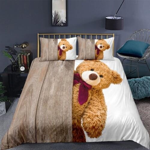 Cartoon 3D Take Baby Bear Pattern Printed Duvet Cover Bedding Set Pillowcase Cute Quilt Cover 2/3 Pcs Single Queen Twin King