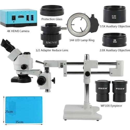 3.5X-90X Zoom Simul-Focal Trinocular Double Boom Stand Stereo Microscope 4K SONY IMX334 HDMI Industrial Digital Camera