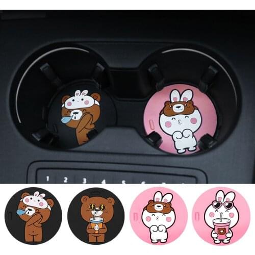 Cartoon Silicone Non-slip Car Mug Coaster Car Cup Holder Car Water Bottle Mat Cute Animals Mug Cushion Pad Car Decor Accessories