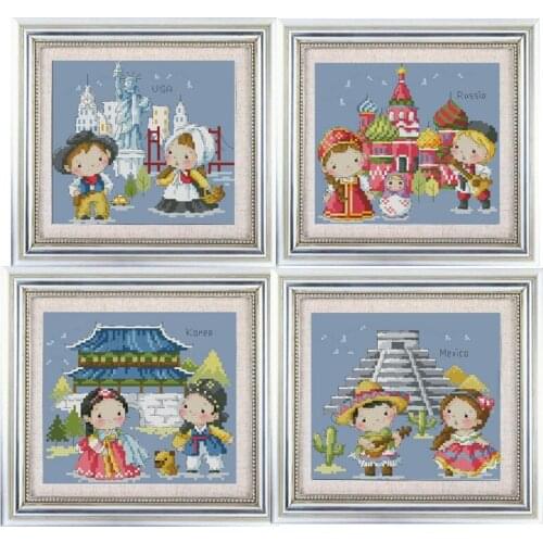 Cartoon Decorative Crossstitch Kit 11CT Printed Cloth Chinese Embroidery Handmade Material Pack for a Tour Around the World Tour