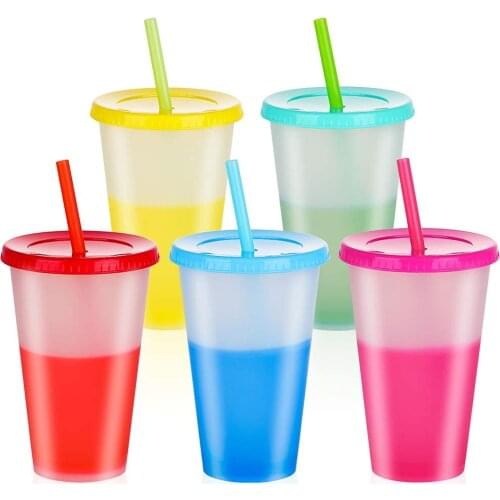 BalleenShiny 5-piece Set Of Temperature-sensitive Plastic Color-changing Cup Summer New Creative Water Cup With Lid And Straw