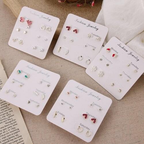 Cute Women Heart Star Mini Earrings Set Fashion Small Crystal Square Leaf Pearl Stud Earring Sets for Women 2020 New Jewelry