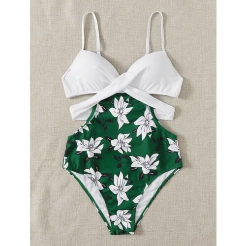 2021 New One Piece Swimsuit Women Swimwear Print Printed Monokini Backless Bathing Suit Bodysuit Bandage Beach Wear