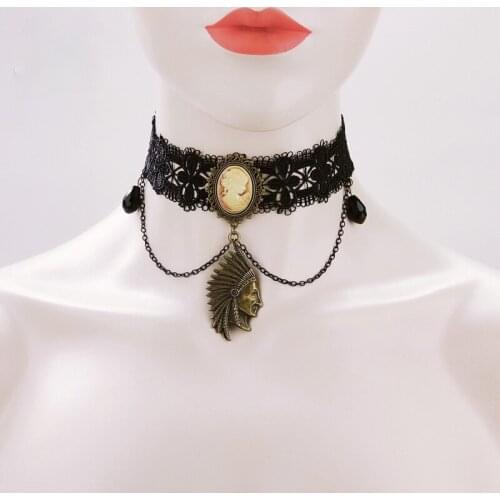 Black Lace Queen Pendant Necklace Women Fashion Vintage Goth Choker Chain Hallowmas Party Aesthetic Jewelry Initial Charm Gift