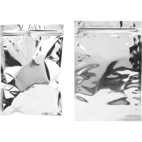 16*24cm,100pcs Aluminium Foil Ziplock Bags, Reusable Silvery Aluminized Plastic Pouches Zipper Self-seald Food Storage Package